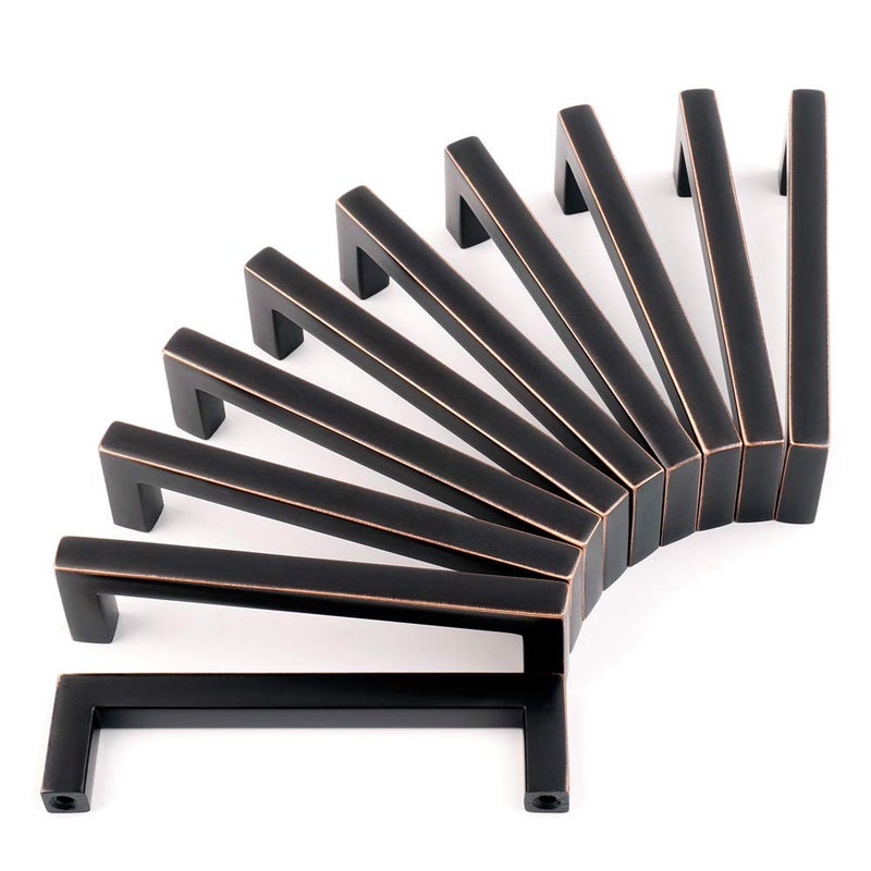 KOOFIZO Solid Square Bar Cabinet Handle - Oil Rubbed Bronze Furniture Pull, 3.8 Inch/96mm Screwhole Distance, 10-Pack for Kitchen Cupboard Door, Bedroom Dresser Drawer, Bathroom Wardrobe Hardware - Image 1
